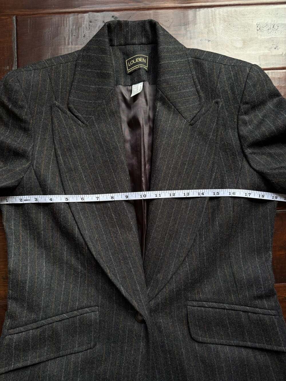 Vintage Louben Grey Pinstripe Pure Virgin Wool Longline Blazer Coat - Picture 5 of 8